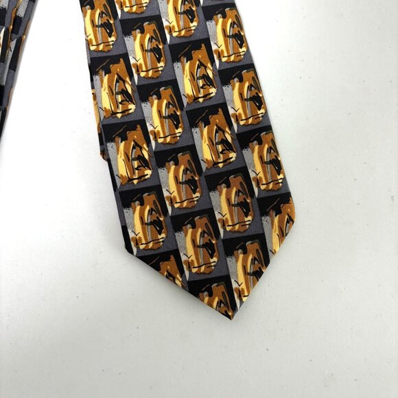 J Garcia Tie Jerry Garcia Yellow Gray Abstract Print 100% Silk Necktie - Picture 2 of 7